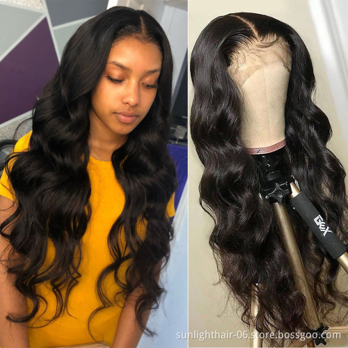 Sunlight Malaysian 100% Human Hair Body Wave Large 13x4Lace Front adjustable Wig, virgin body wave  burmese hair black wigs